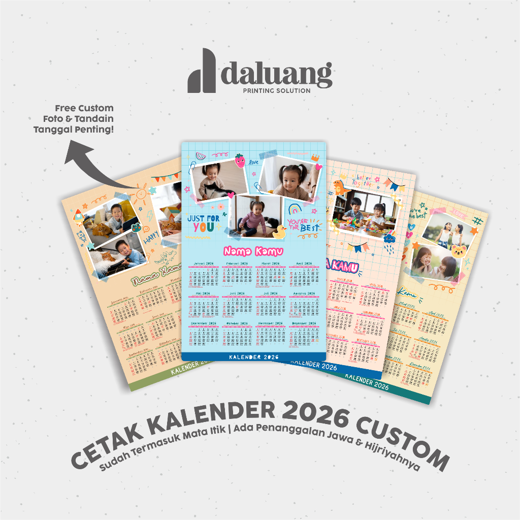 

Kalender Dinding 2026 Custom Foto Kartun Karakter Anak Hiasan Doodle