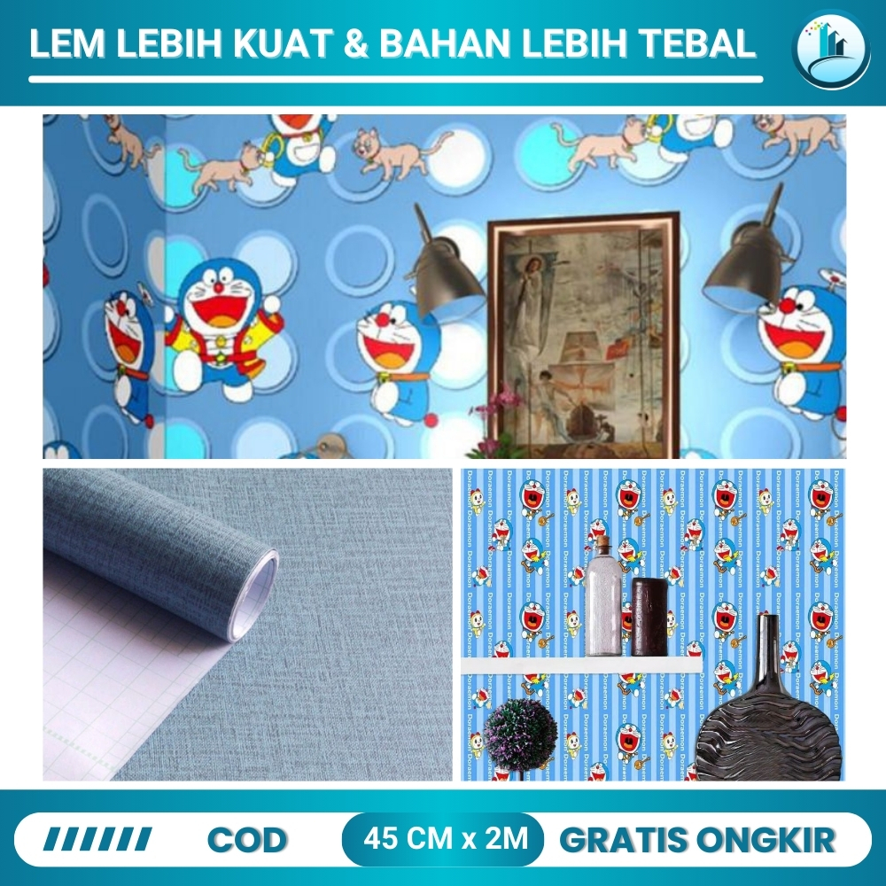 Wallpaper Doraemon Kotak Biru 3D Walpaper Kamar Tidur Anak Laki Laki Motif Emon Karakter Anak