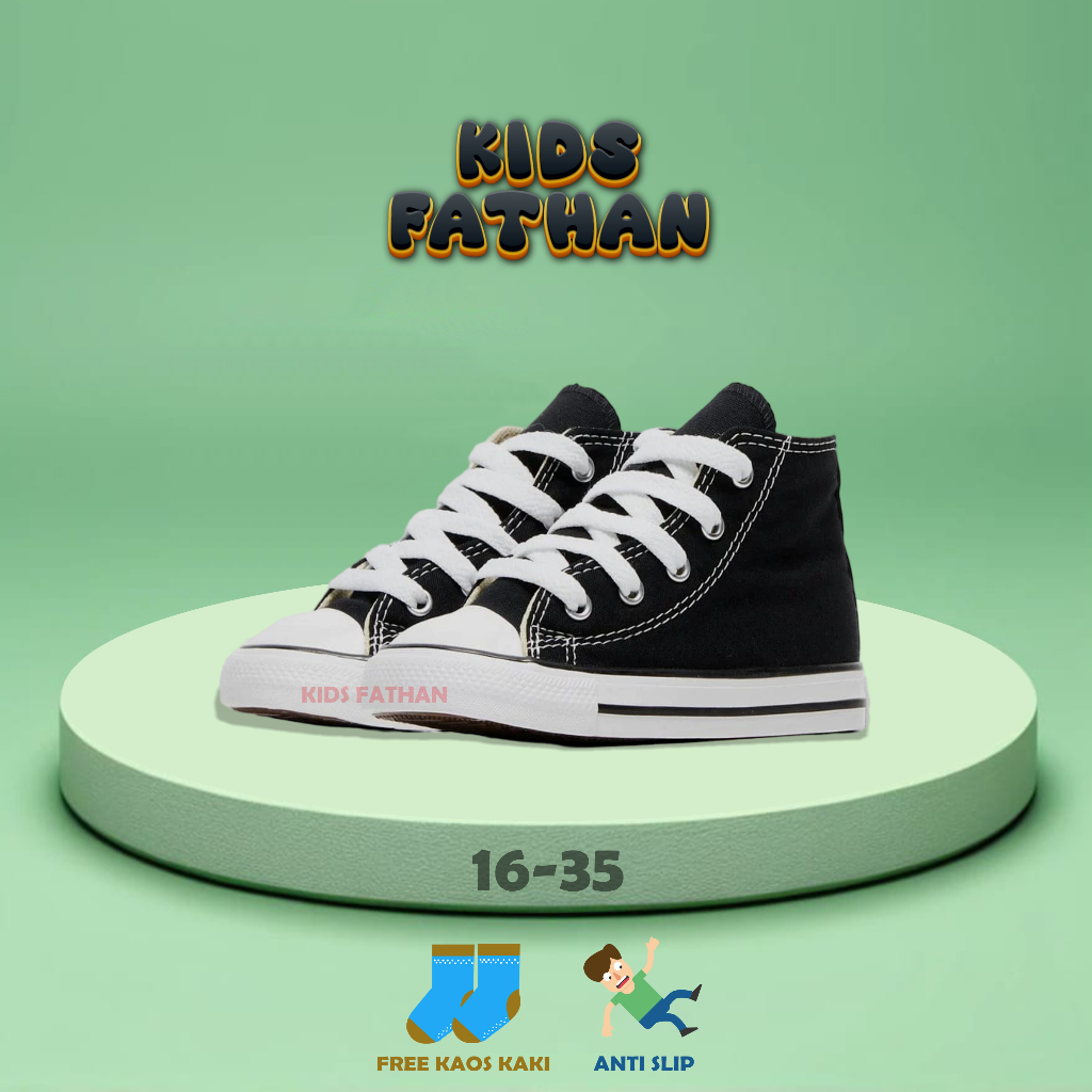 Sepatu Hitam Anak Converse / Sepatu Sekolah Anak Laki Laki Perempuan TK SD/Sepatu Kids Tali