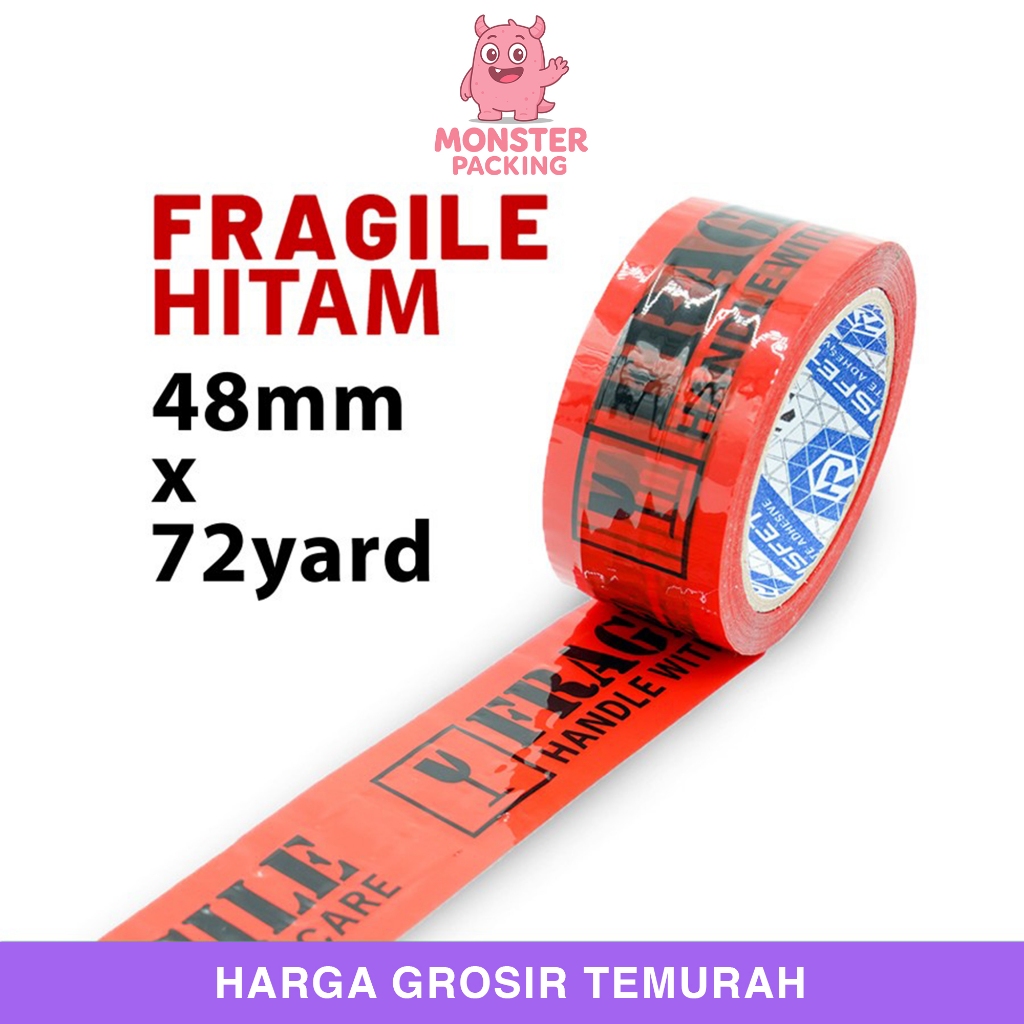 

Lakban Fragile Hitam 48mm x 72yard Satuan Plakban Isolasi Solatip