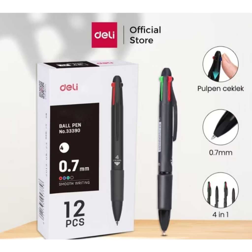 

Deli pulpen cetek warna-warni 4 warna 0.7mm 33390