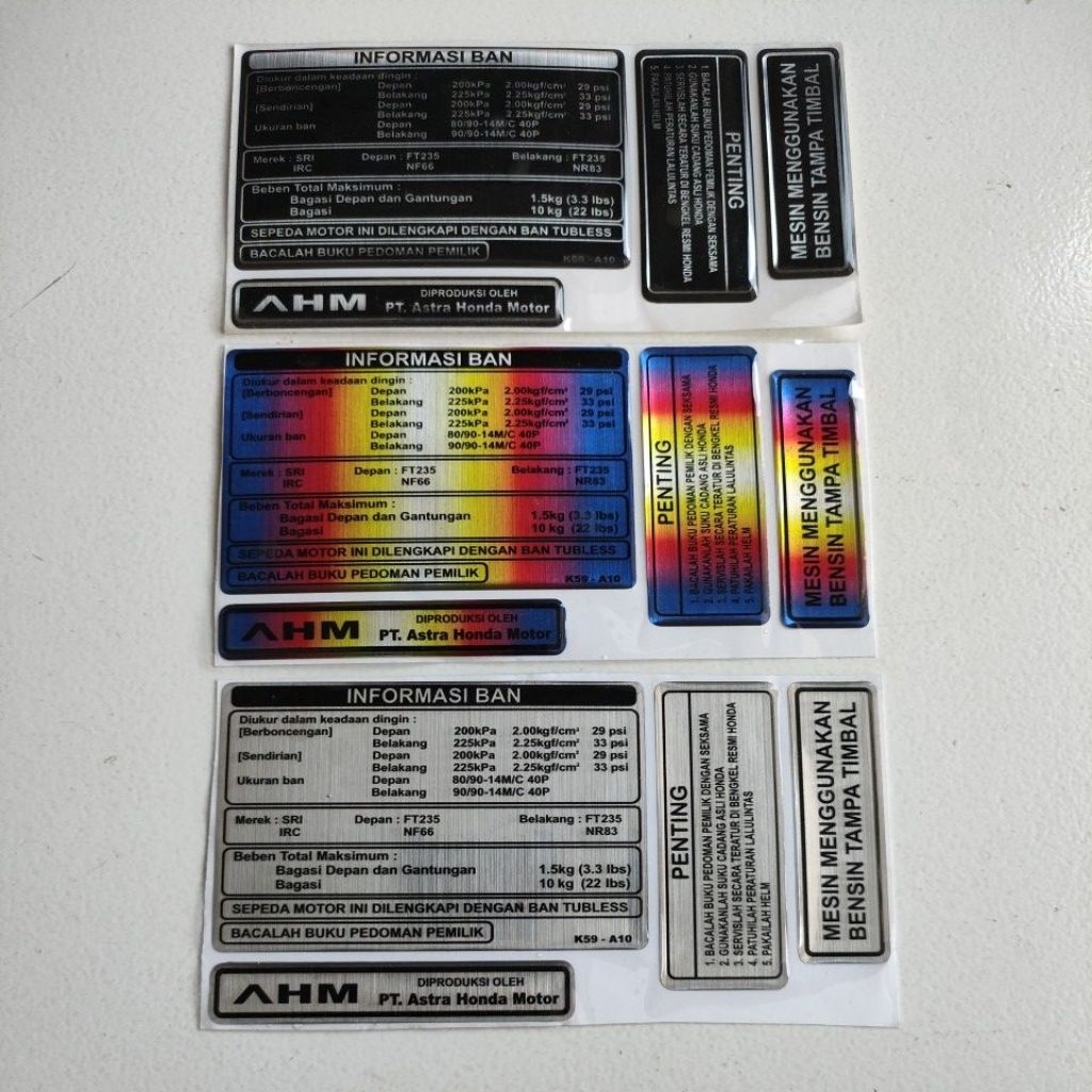 Stiker Timbul Informasi Ban Honda Matic 1 Set