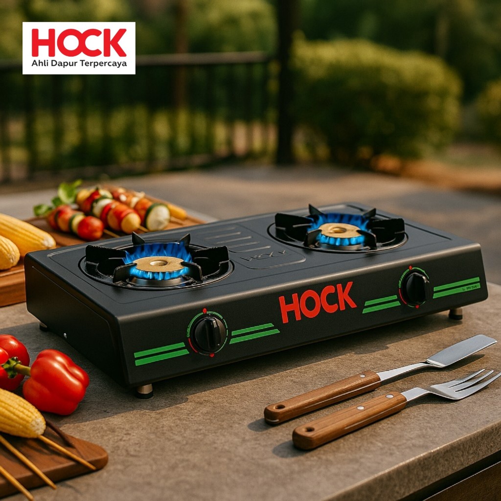HOCK KOMPOR GAS 2 TUNGKU ELEGANT SILVER API BIRU | KOMPOR GAS HOCK 2 TUNGKU STAINLESS API BIRU