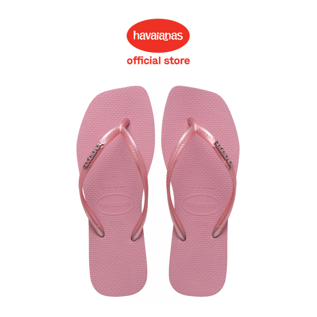 Havaianas Slim Square Logo Metallic Bl/Ro/Blu - Sandal Wanita