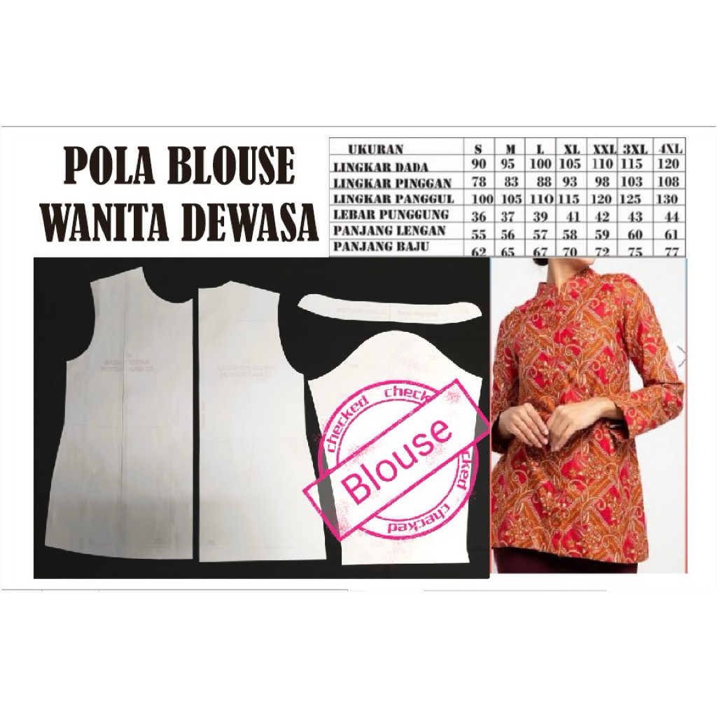 Pola blouse wanita dewasa Pola jahit Pola instan Pola jahit RJI