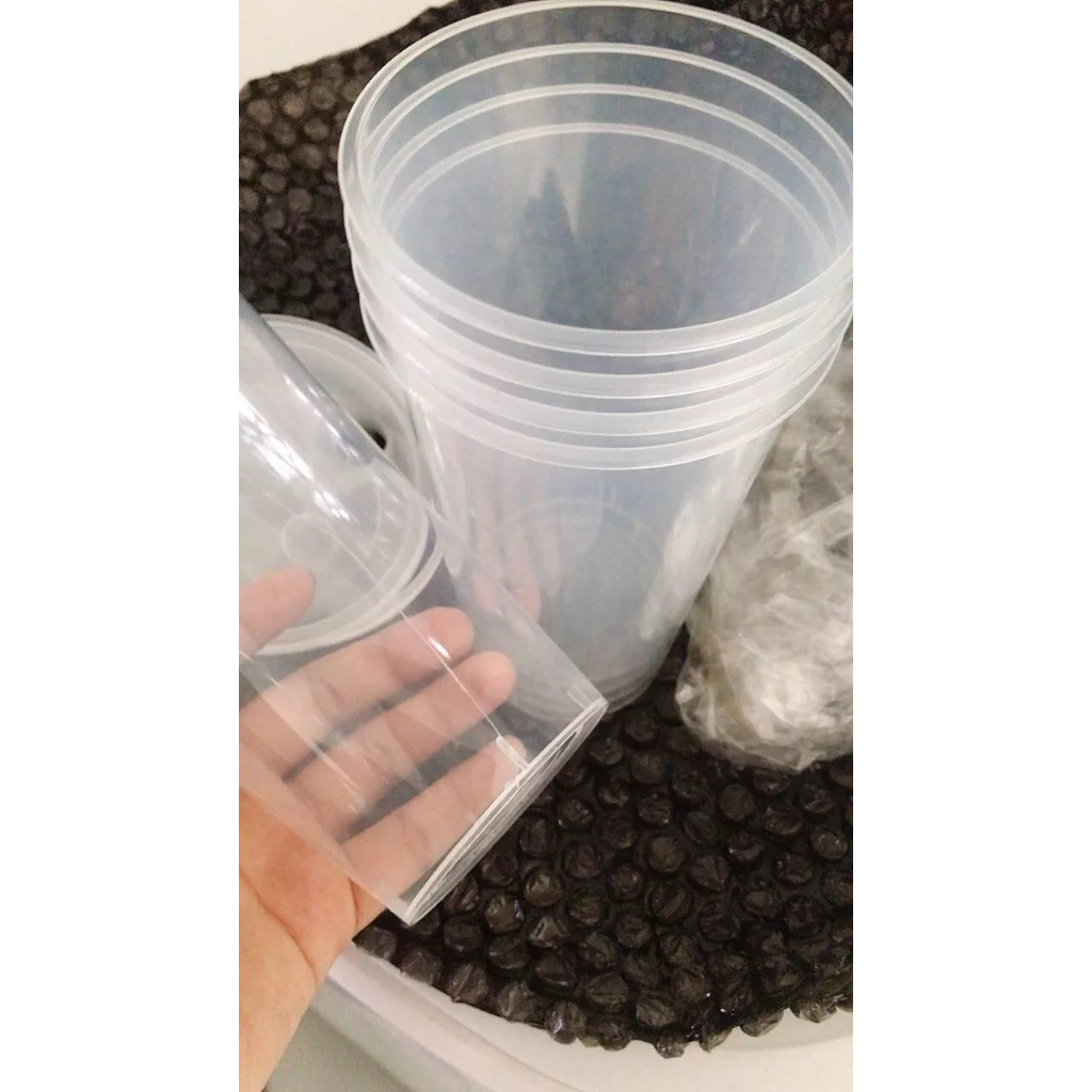 cup gelas plastik PP injection 16 oz  datar 25 pc warna hitam Bening