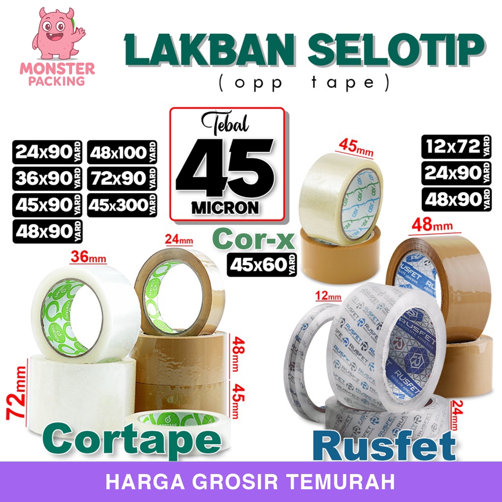 

Lakban Isolasi Selotip OPP Tape CORTAPE RUSFET Plakban Packing TERMURAH / SATUAN