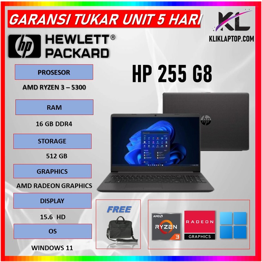 Hp 255 G8 Amd Ryzen 3 5300 16GB 512GB Windows 11 15.6 Full HD