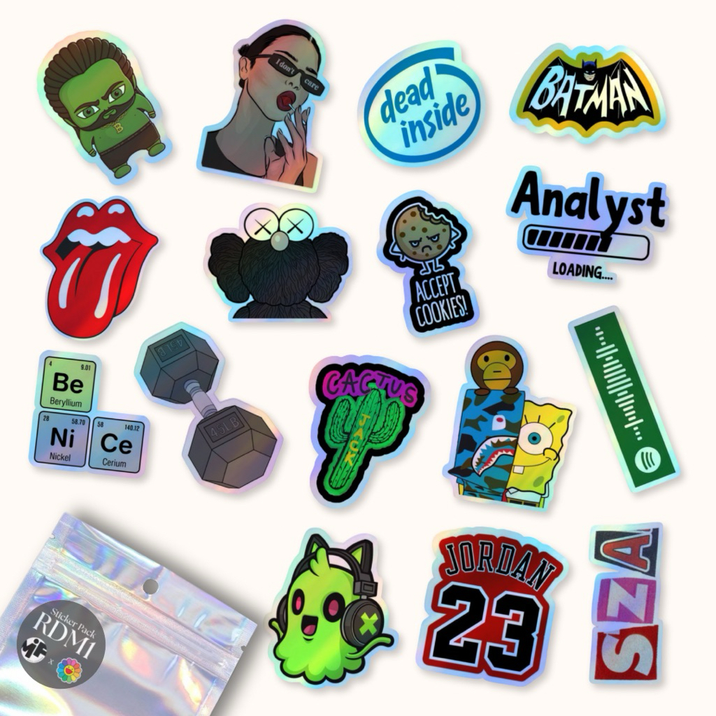 

[1 Pack] Sticker Hologram Fashion Random Premium Laminasi , Stiker Hologram Fashion Random Premium Dekorasi Laptop Tumblr Gitar