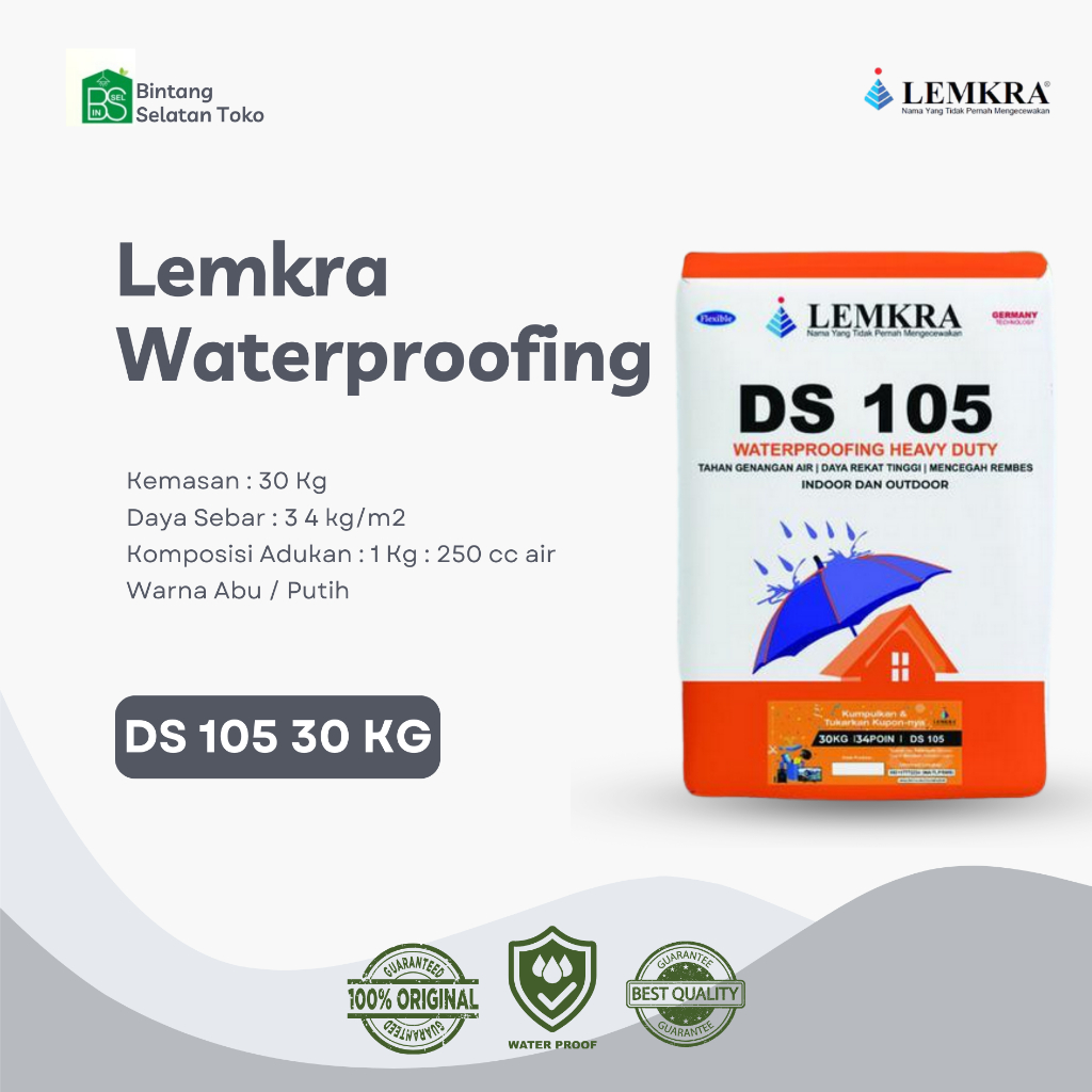 SEMEN WATERPROOFING ANTI BOCOR DAN REMBES DS 105 LEMKRA  30 KG