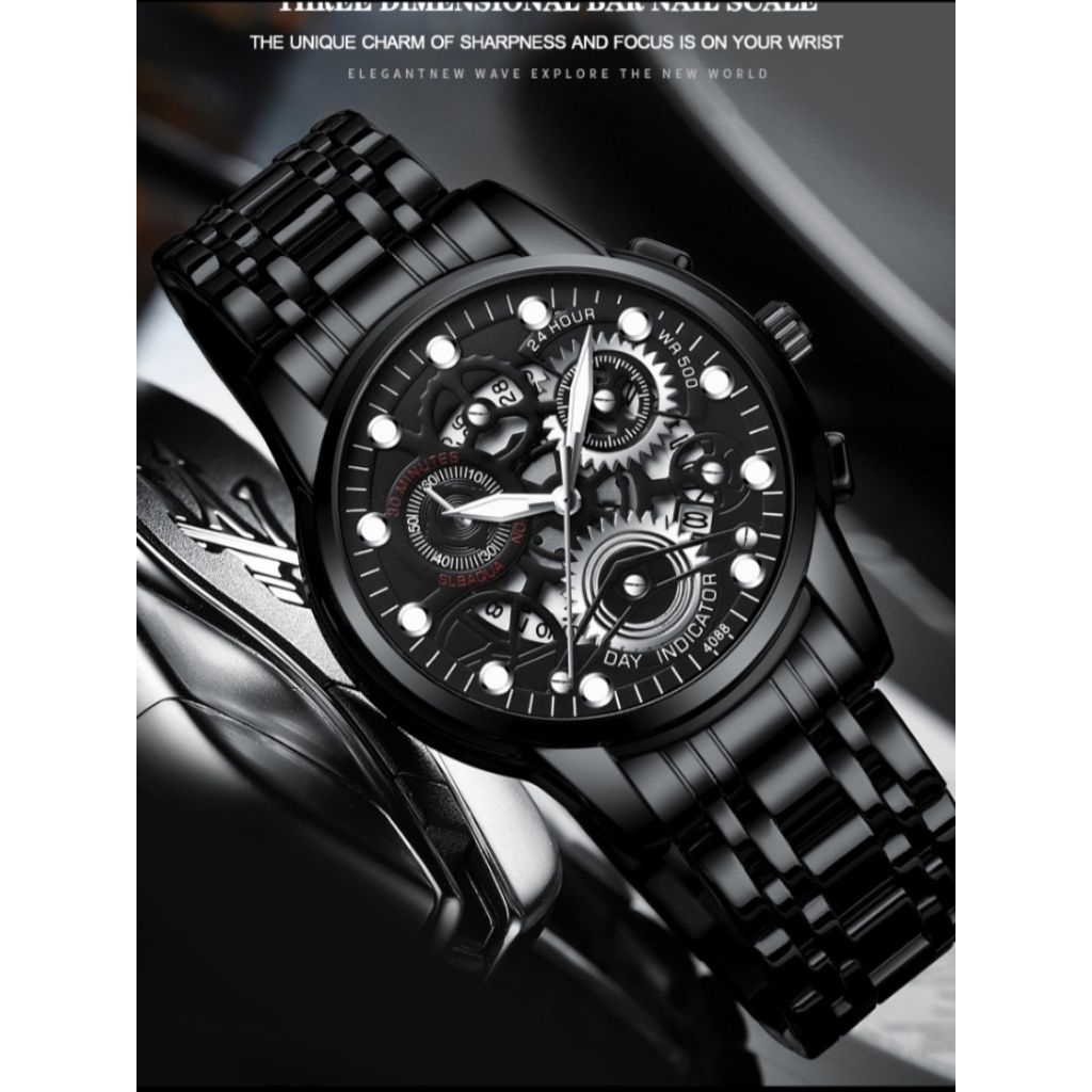 -FNGEEN 4088- FN-019 |Jam Tangan Pria Tahan Air Asli Mewah Casual Quartz Black Gold Watches