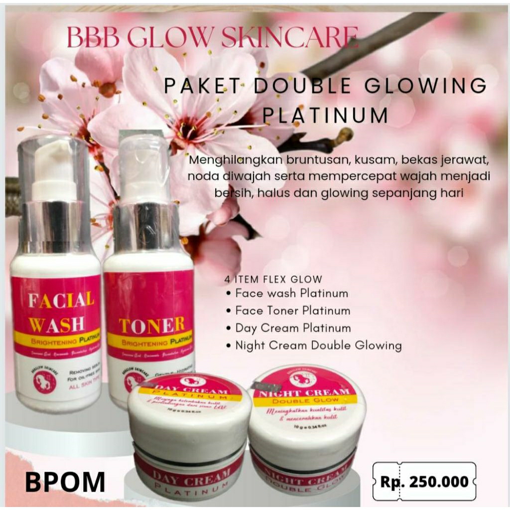 Paket Double Glowing Platinum BBB Glow Skincare Wajah Glowing Lebih Cepat