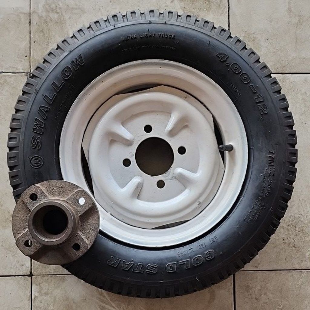 Roda Velg Gerobak Model Tosa Ring 12 (Ban luar, dalam baru Swallow 400-12) + Nap Dudukan Velg (bukan