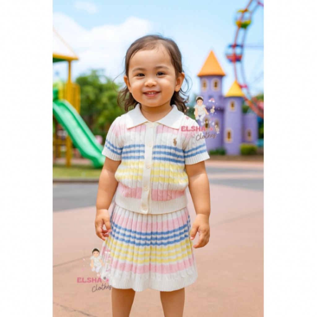 EBKC - SET CARDI ROK RAJUT KEPANG RAINBOW KANCING EMBOSS POLO RL CHINA