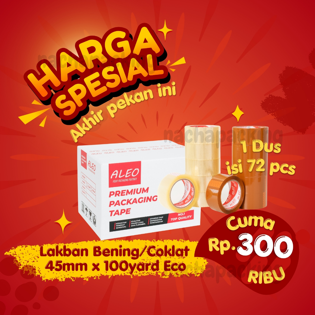 

DUS 72 ROLL Lakban Bening 45mm x 100 Yard - Lakban Coklat 45mm x 100 Yard Ekonomis ALEO