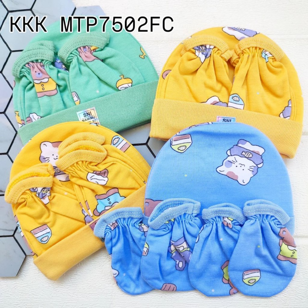KKK MTP7502FC - ISI 6 SET TOPI,SARUNG TANGAN DAN KAKI BAYI MAMIMU WARNA MOTIF CAT ICE CREAM