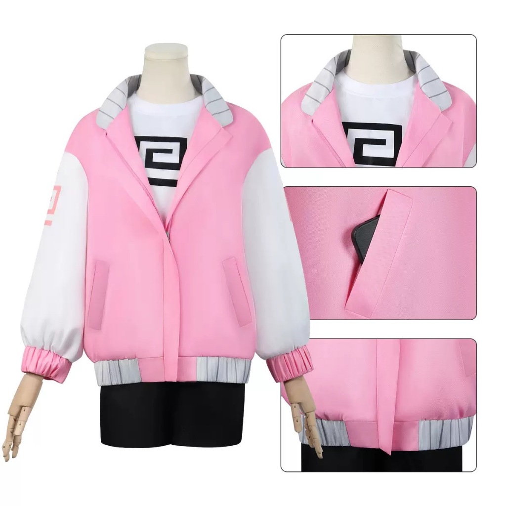 Lu Shaotang Cosplay Costume Wig Anime Sakamoto Days Pink Jacket Shorts T-shirt Headwear for Women
