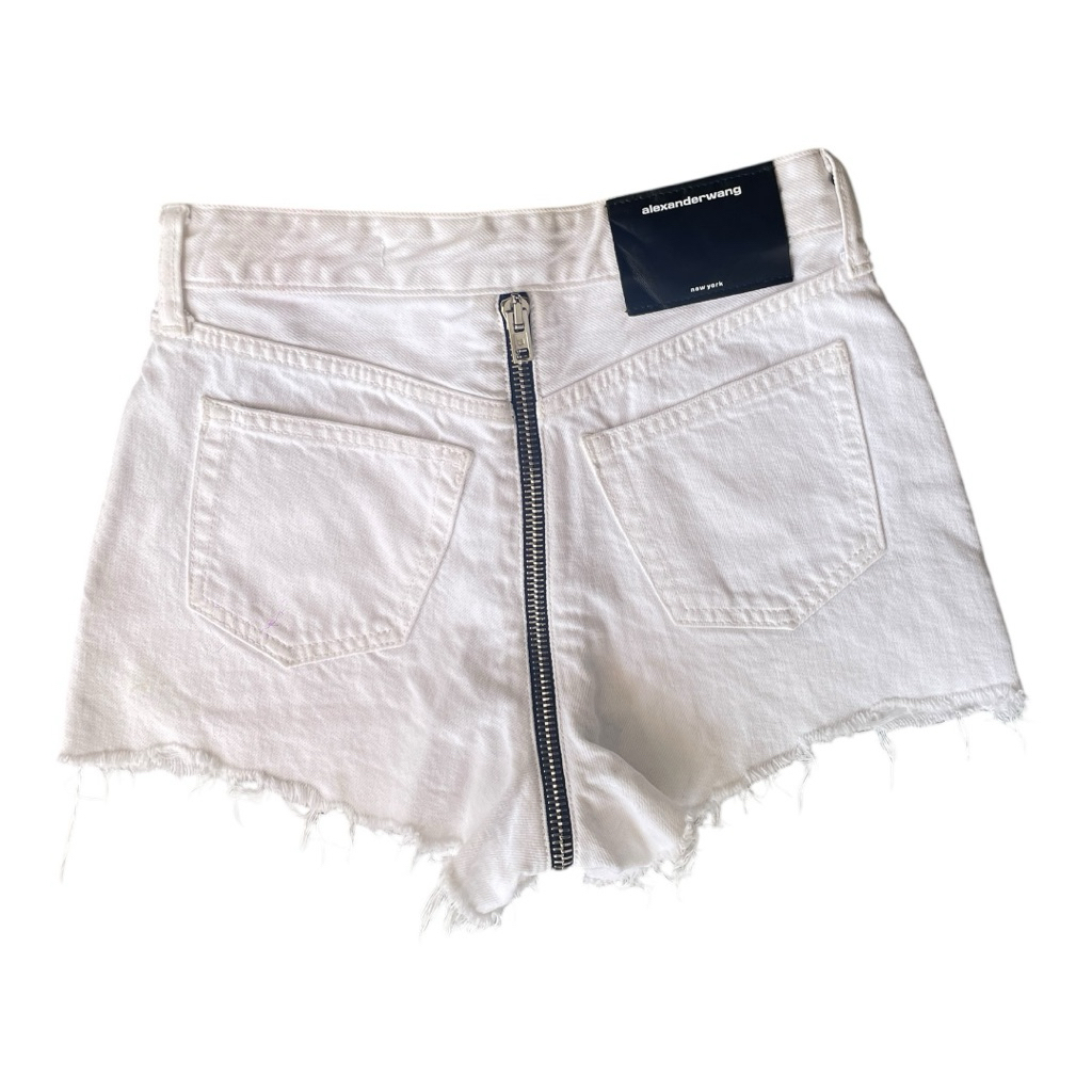 alexander wang high waist bite zip white denim shorts pants
