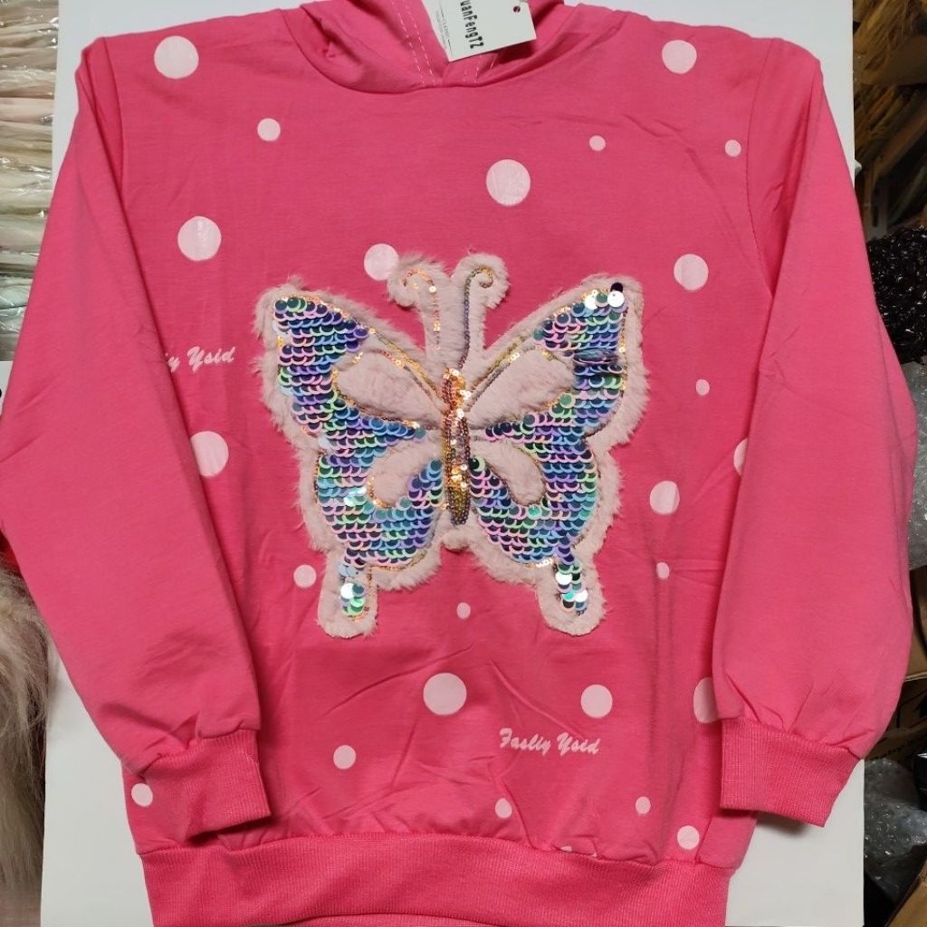 sweater hoodie kupu sequin yuanfeng XL 7 8 tahun anak perempuan cewek