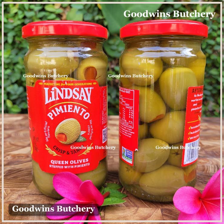 

Zaitun green olive QUEEN stuffed with Pimiento Crisp & Tangy LINDSAY Spain Spanyol 7oz 198g (jumbo size)