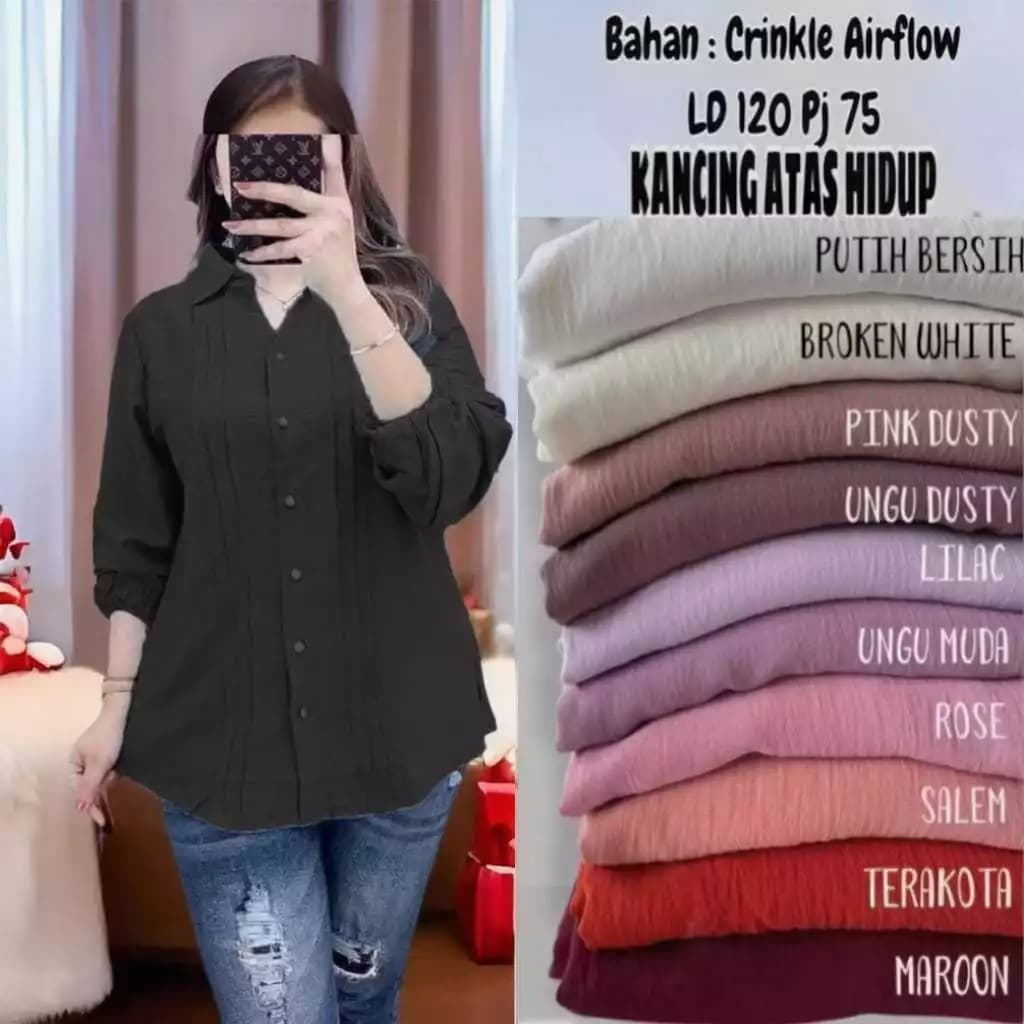 Baju Kemeja Atasan Wanita Blouse Bahan Crinkle Airflow