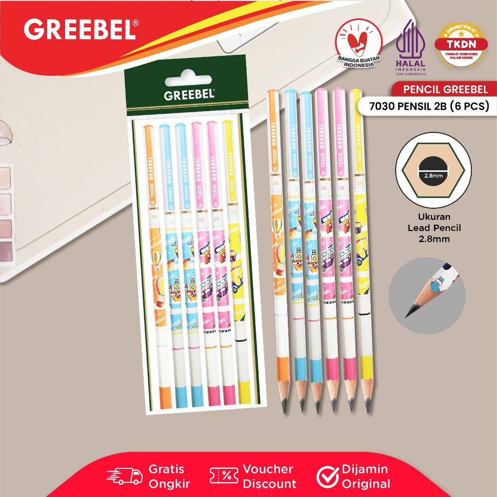

GREEBEL Pensil Tulis 2B 7030 Dream (6PCS/SET) Pensil Kayu Ujian / Pencil Grafit Graphite / Pensil Gambar