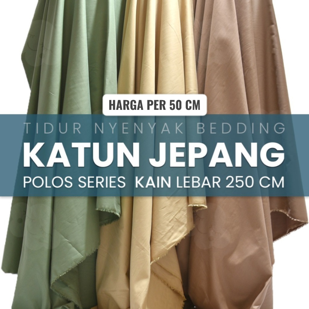 KAIN KATUN JEPANG POLOS PER 50CM PUTIH HITAM MERAH UNGU KUNING BIRU NAVY MUKENA GAMIS PAJAMAS L250CM