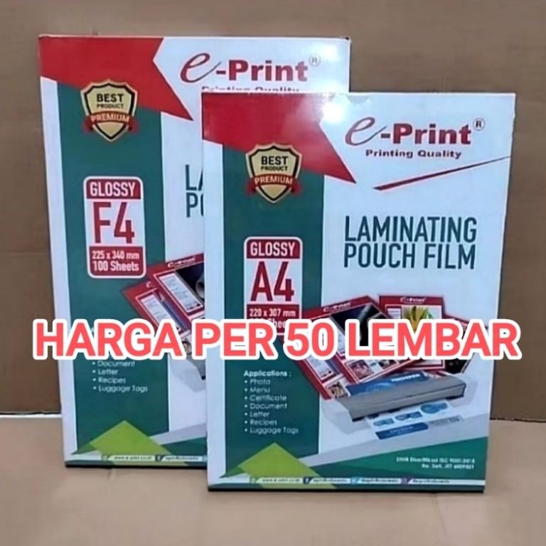

KODE D46O 5 Lembar Plastik Laminating A4F4 EPRINT Kualitas Terpercaya PACKING AMAN