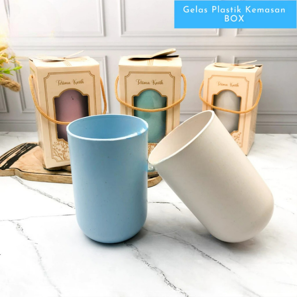 GELAS PLASTIK TEBAL KEMASAN BOX SOUVENIR MURAH