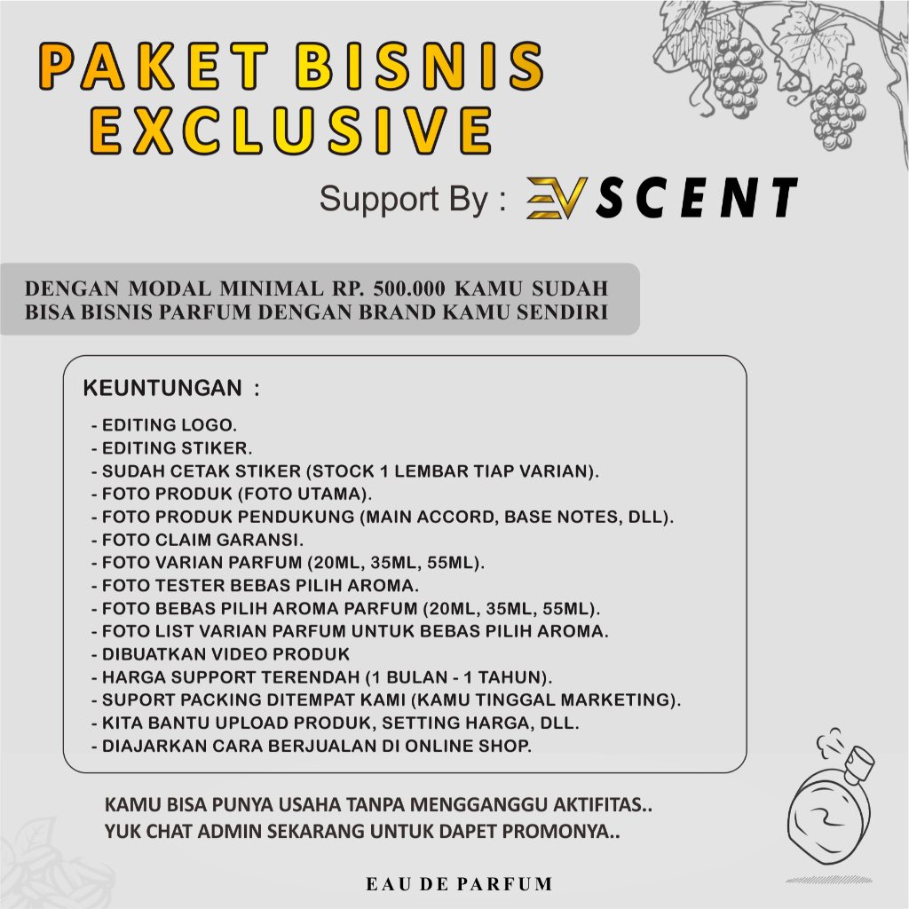 EV SCENT (KL) - PAKET BISNIS PARFUM EXCLUSIVE BY EV SCENT