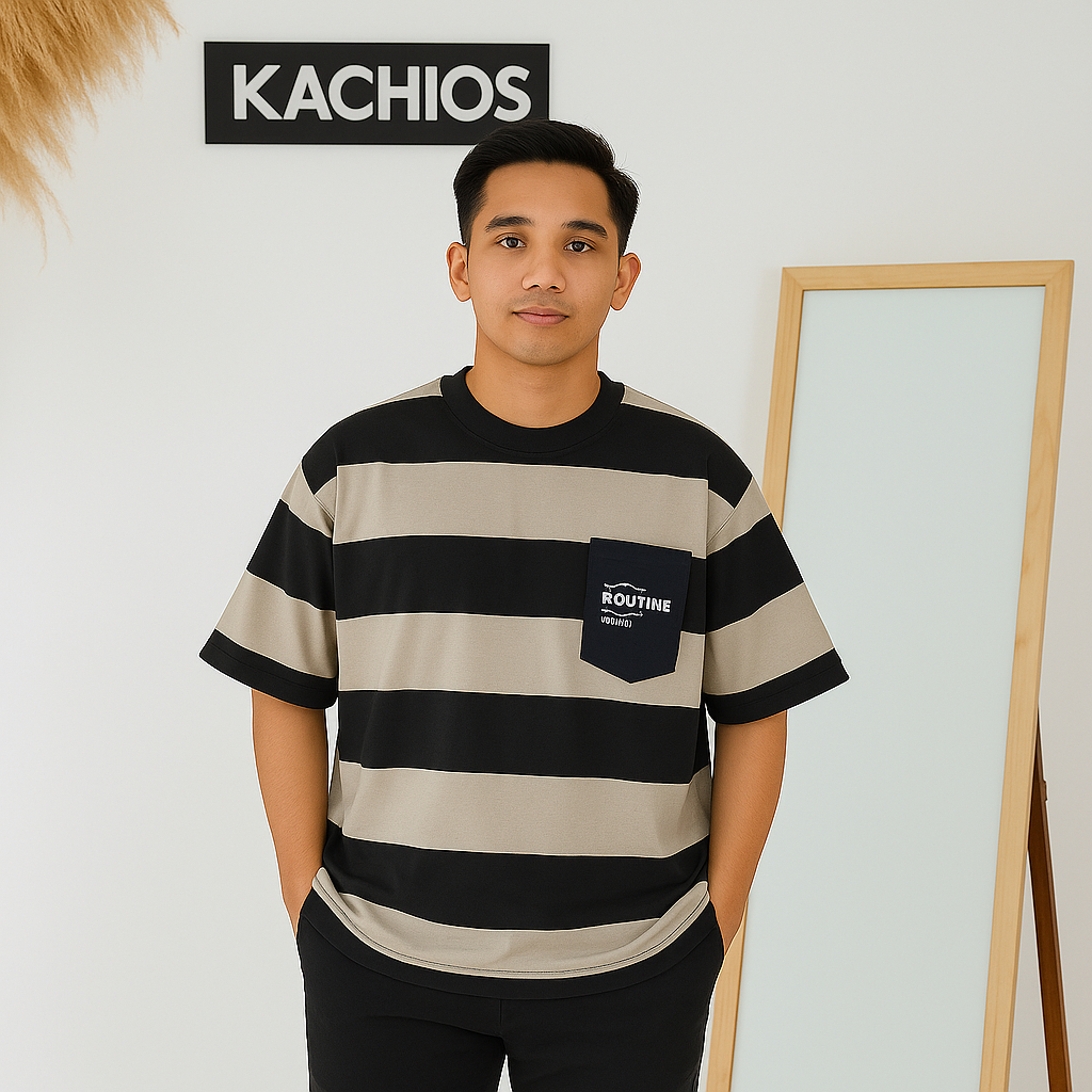 Tshirt Kaos Oversize Salur Garis Garis Cotton Combed 24s L XL Tebal Kachios  Original
