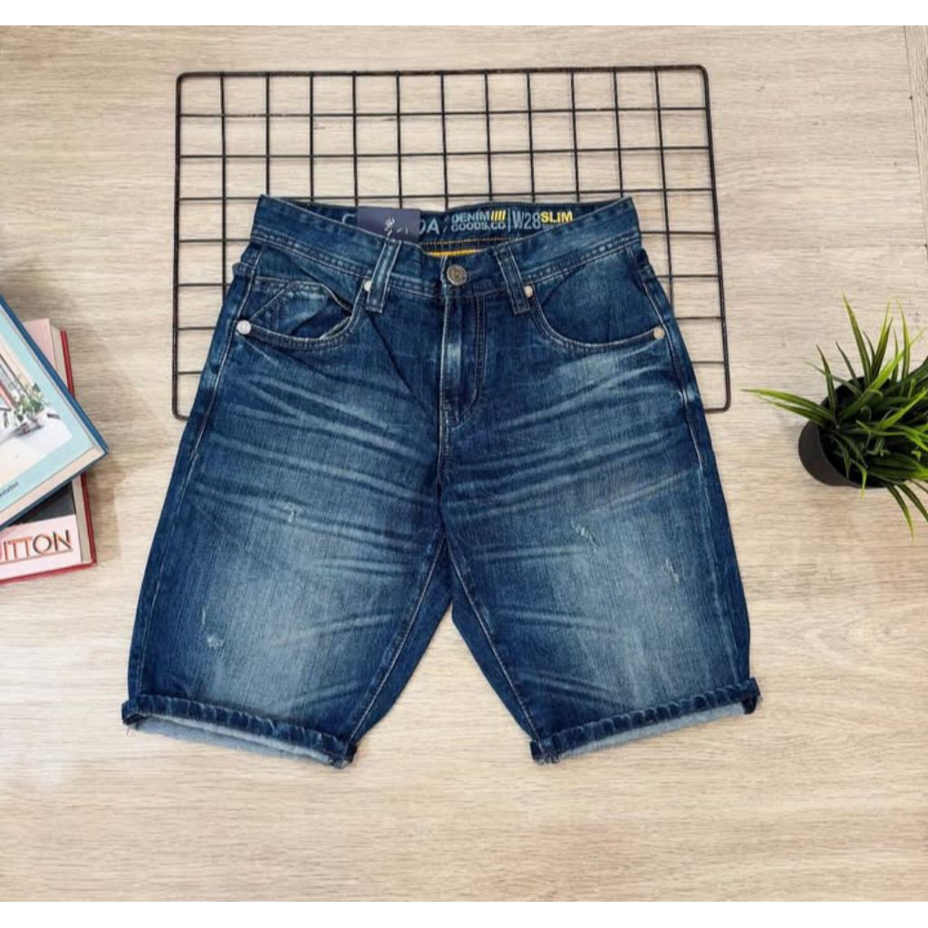 Celana pendek jeans denim pria CRESSIDA original murah terbaru slim tapered. jeans diskon/ jeans bra