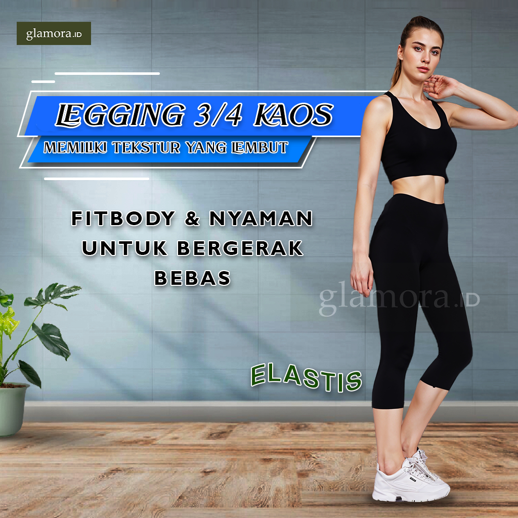 Glamora - Isi 3 Pcs Legging Wanita Pendek 3/4 Bahan Kaos L - Xxxl/ Celana Lejing Pendek Bahan Import