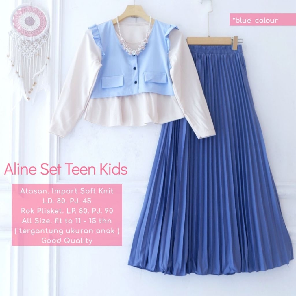aline set rok plisket blouse soft knit import by fasha setelan anak remaja tanggung usia 11-15th