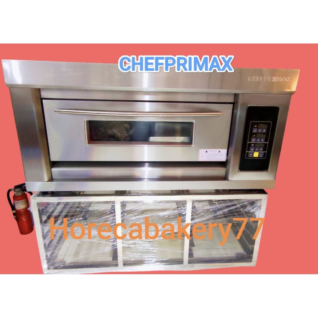 Oven 1 Deck 2 Tray Full Digital Chefprimax dan Meja Stainless