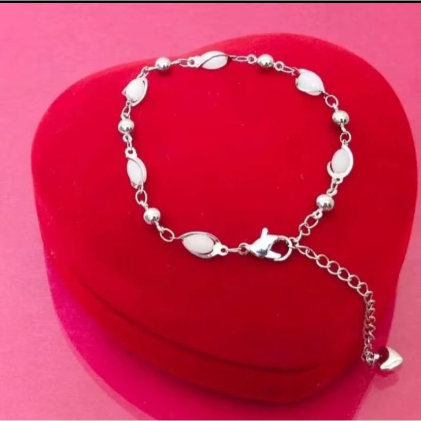 GELANG WANITA TITANIUM DENGAN BATU PUTIH ORIGINAL MEWAH ANTI KARAT ANTI LUNTUR