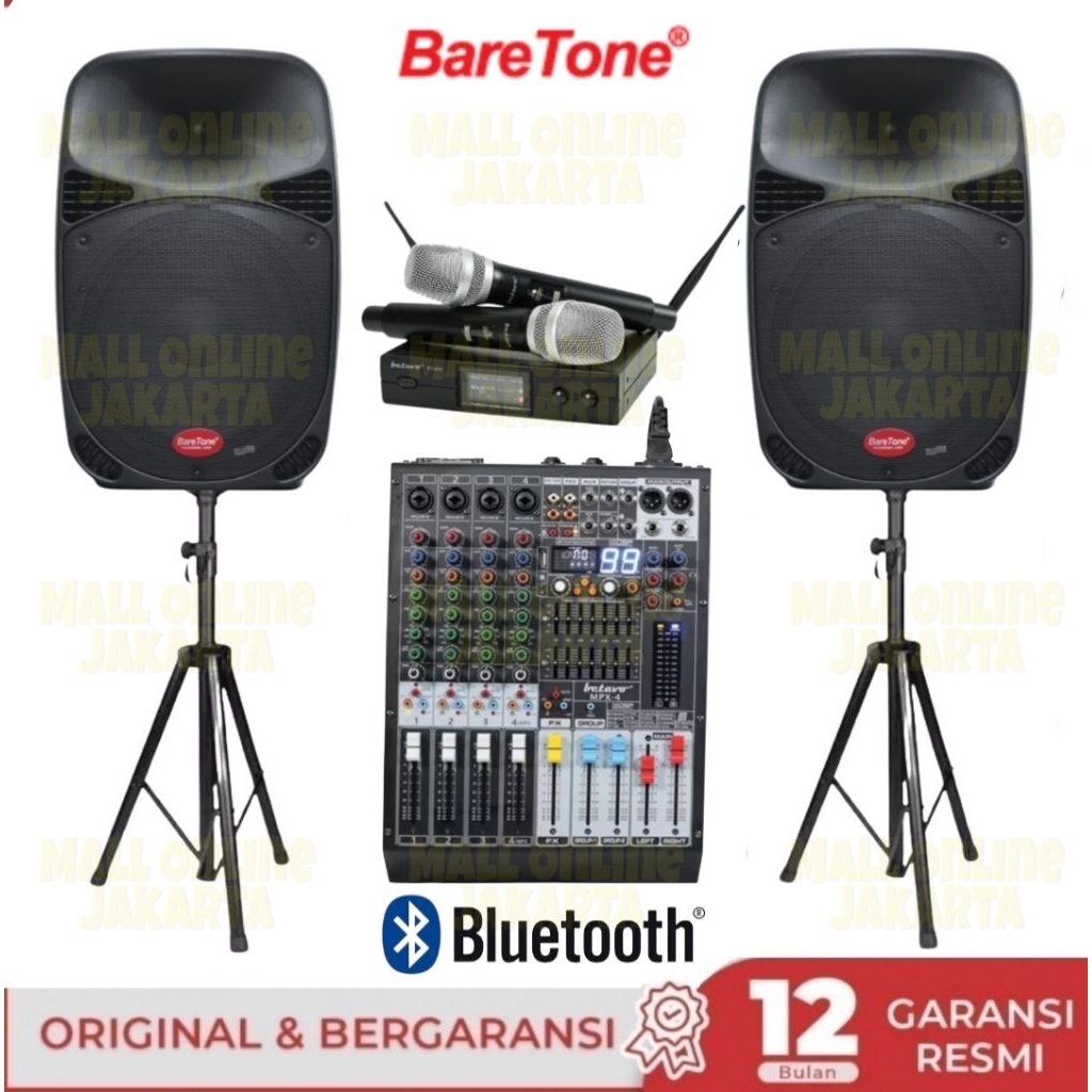Paket speaker 15 inch baretone power mixer 4 channel betavo mpx4 outdoor indoor