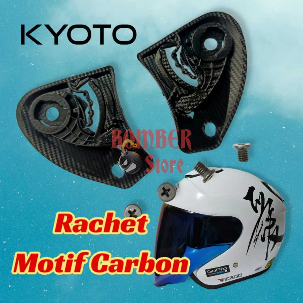 Rachet Helm KYT Kyoto, Rachet kaca kyt kyoto, Dudukan kaca helm Motif karbon