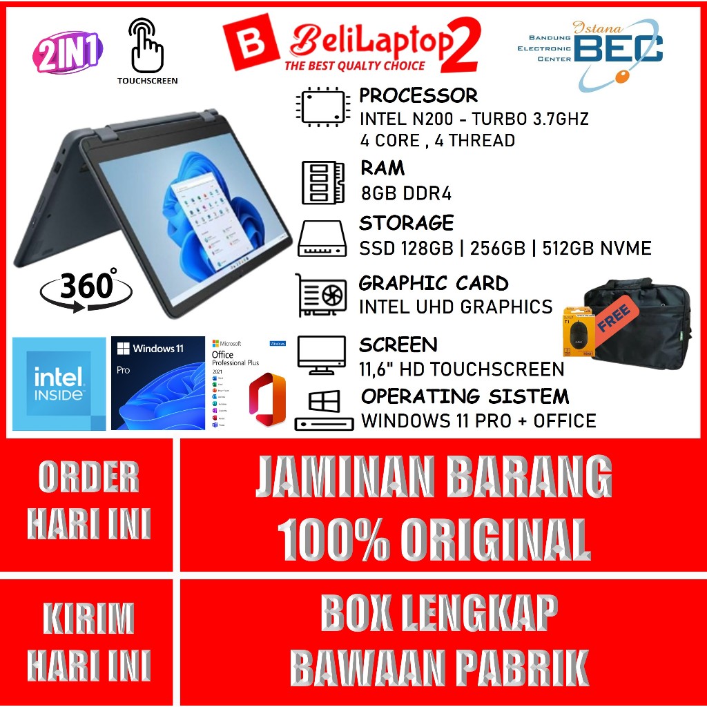 Laptop Touchscreen ASUS BR1102FGA 2in1 Intel N200 512GB SSD 11 inch Windows 11PRO ori terlaris