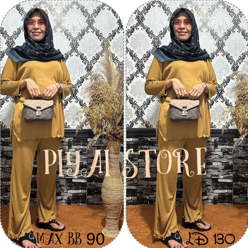 Setelan Rebeca Tunik Rib Knit Celana Cutbray Baju Wanita Panjang one set jumbo