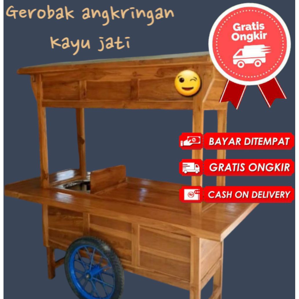 gerobak angkringan kayu jati free ongkir