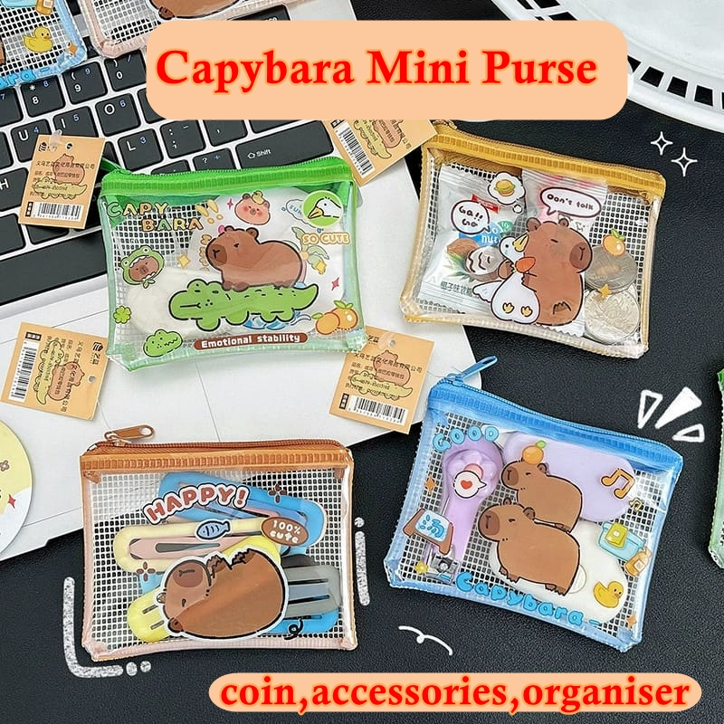 [ORGM] Dompet Mini Dompet Koin Serbaguna Motif Capybara Transparan Jaring Lucu