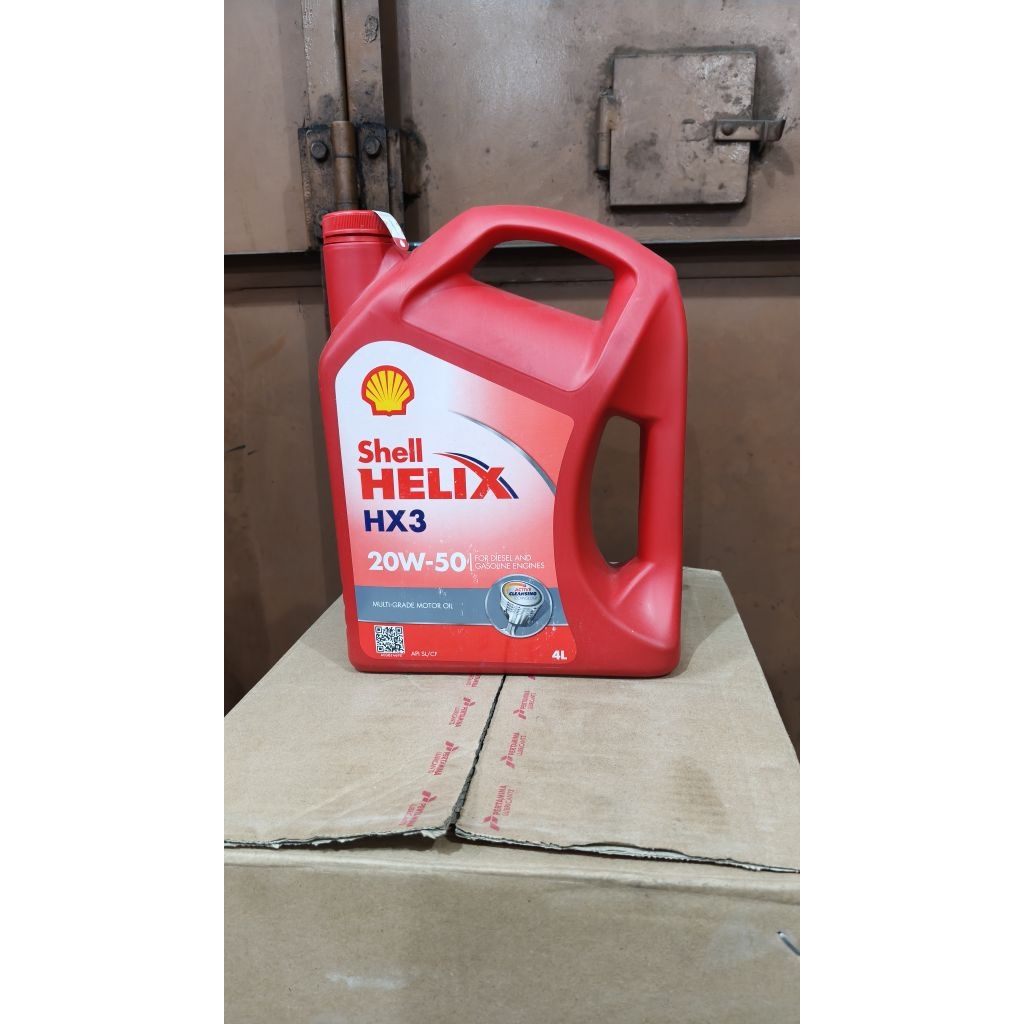 OLI MESIN MOBIL SHELL HELIX HX3 20W-50 4 LITER  OLI MESIN MULTI GRADE BENSIN DIESEL SOLAR 4T 4-TAK A