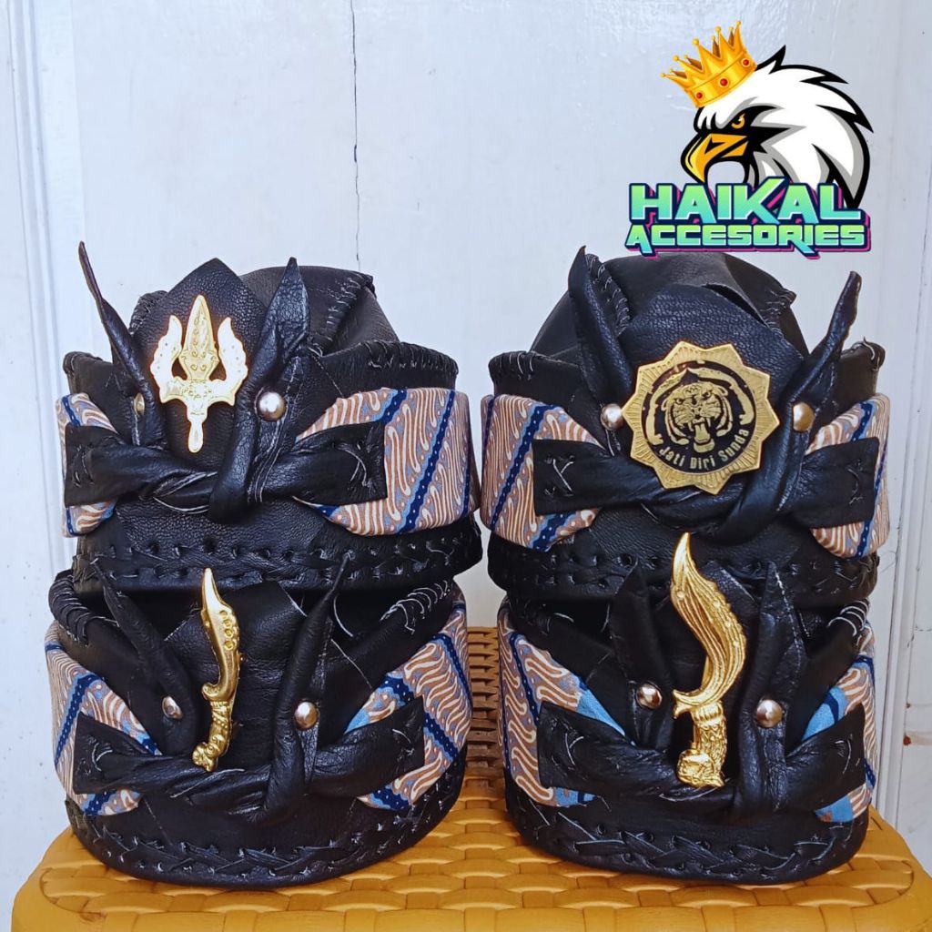 Ikat Kepala Sunda Blangkon Jawa Bendo Bando Topi Kulit Asli Motif Batik + Aksesoris Kujang