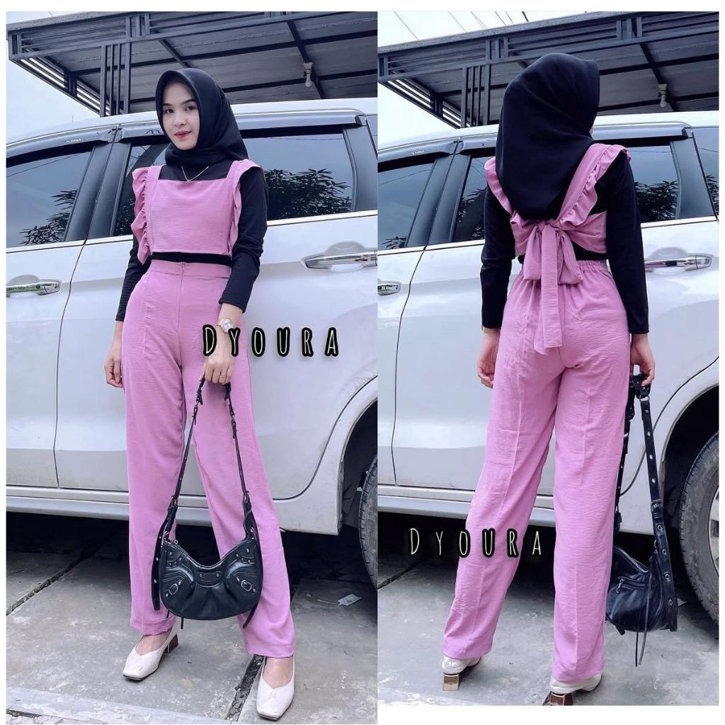 one set reina span/ set yola polos /overall belakang pita / Set Celana / One set vest PREMIUM/ setel