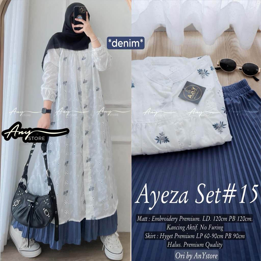 AYEZA SET BY ANY SETELAN ROK PLISKET ONE SET JUMBO SETELAN WANITA TUNIK EMBROIDERY ROK PLISKET