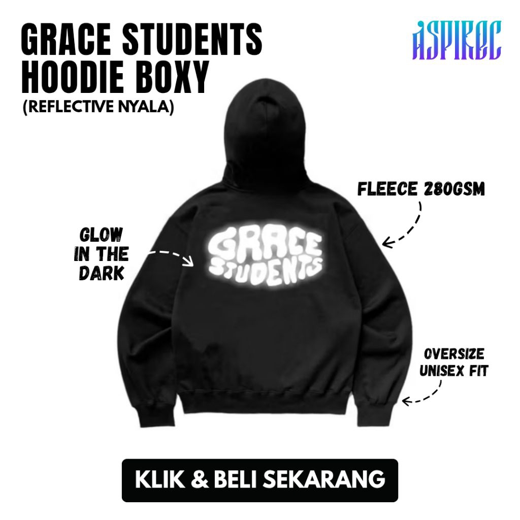 AspireC - Jaket Sweater Hoodie Boxy Import Keren Menyala Reflective Silver GRACE STUDENTS Warna Hita