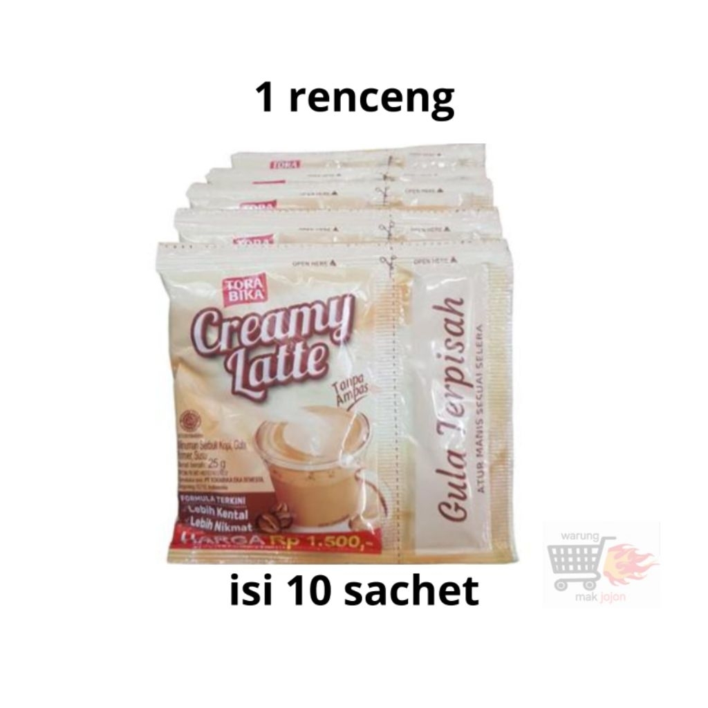 

kopi torabika creamy late kemasan 25gr harga 1 renceng isi 10 sachet