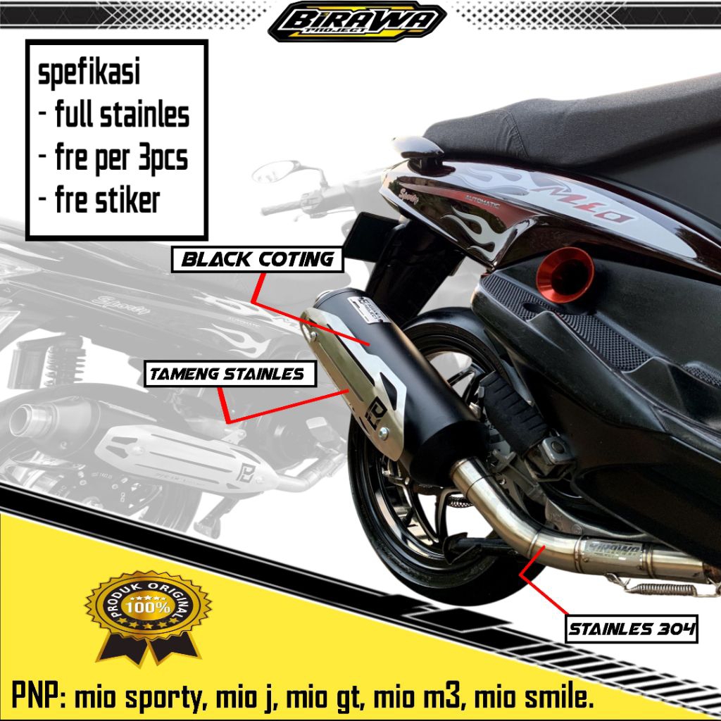 knalpot standar racing Mio smile mio lama mio sporty mio soul original birawa project