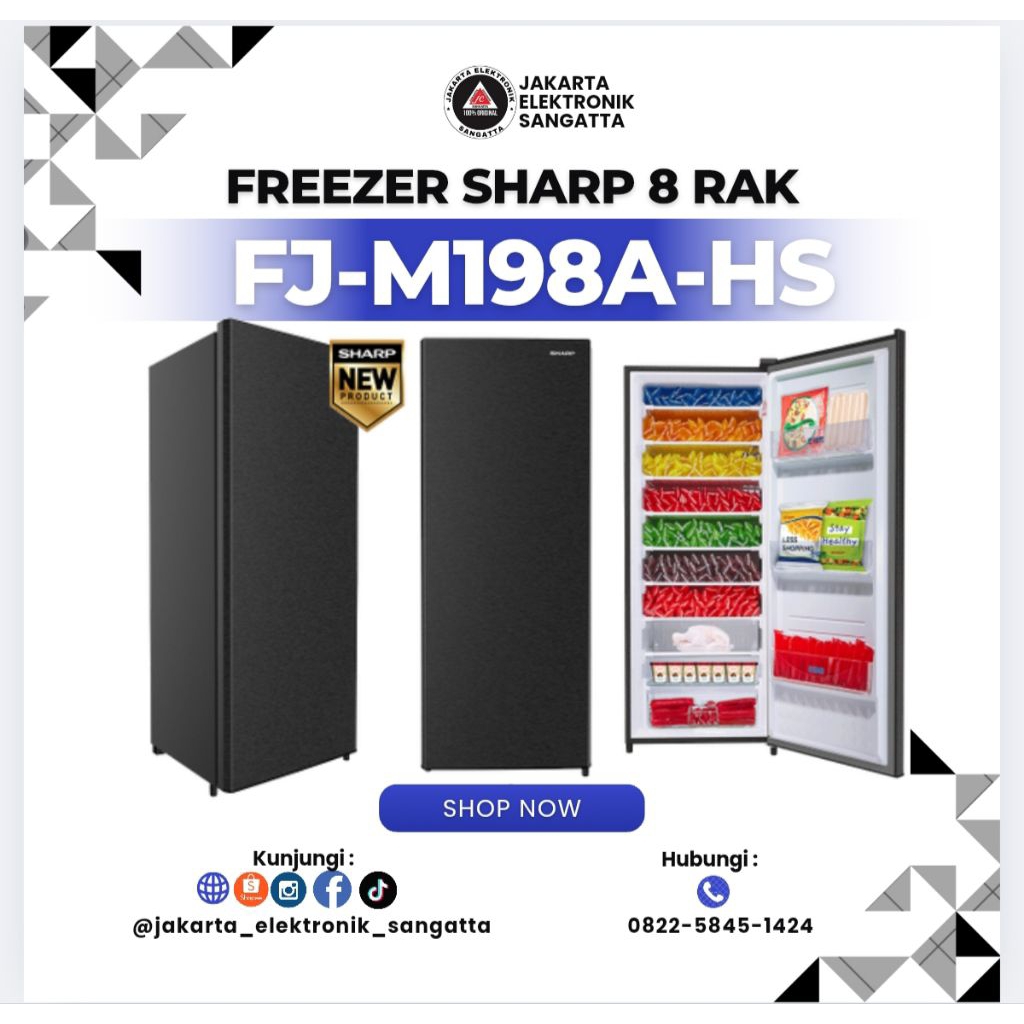 FREEZER SHARP 8 RAK PEMBUAT ES BATU FJM198AHS FJM 198 AHS PEMBEKU

